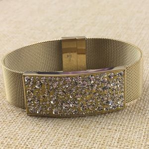 Stately Steel Goldstone Mesh Bracelet 7 1/4